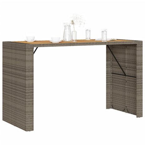 Tuinbartafel acaciahouten blad 185x80x110 cm poly rattan grijs 4