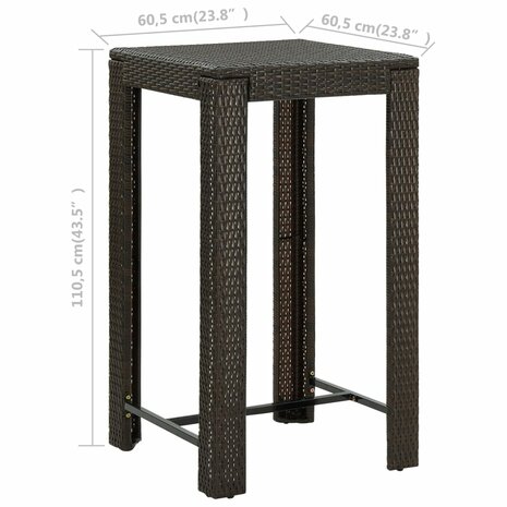 Tuinbartafel 60,5x60,5x110,5 cm poly rattan bruin 5