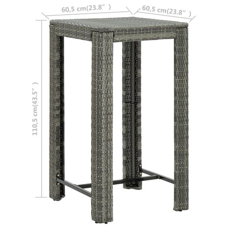 Tuinbartafel 60,5x60,5x110,5 cm poly rattan grijs 6