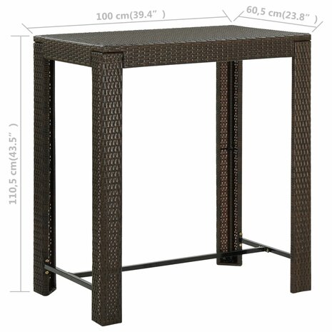Tuinbartafel 100x60,5x110,5 cm poly rattan bruin 6
