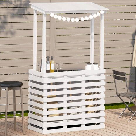 Tuinbartafel met dak 112,5x57x195,5 cm massief hout wit 1