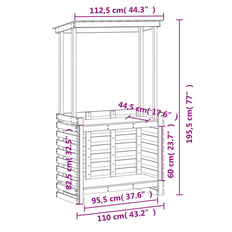 Tuinbartafel met dak 112,5x57x195,5 cm massief hout wit 9