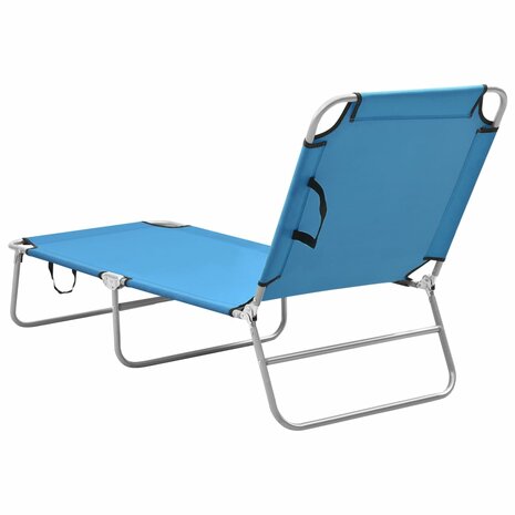 Ligbed inklapbaar staal en stof turquoiseblauw 4