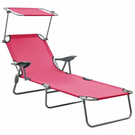 Ligbed met luifel staal roze 1