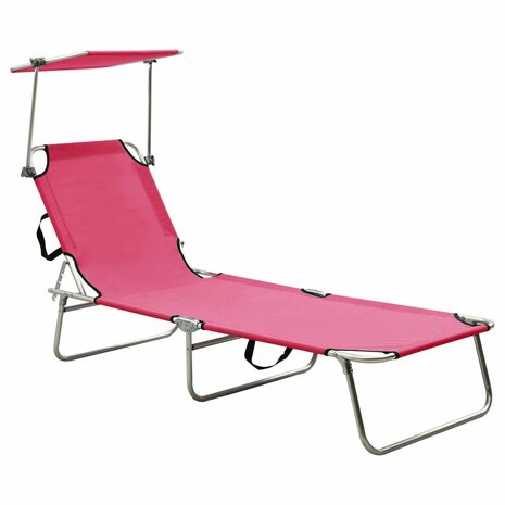 Ligbed inklapbaar met luifel aluminium roze 1