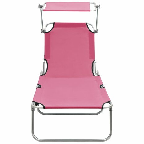 Ligbed inklapbaar met luifel aluminium roze 3