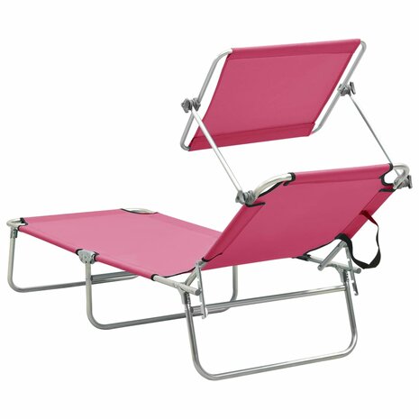 Ligbed inklapbaar met luifel aluminium roze 5