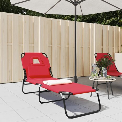 Ligbed inklapbaar oxford stof en gepoedercoat staal rood 1