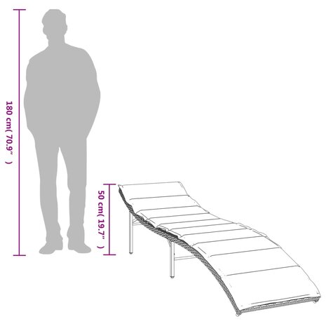 Ligbed met kussen 55x199x50 cm poly rattan bruin 9