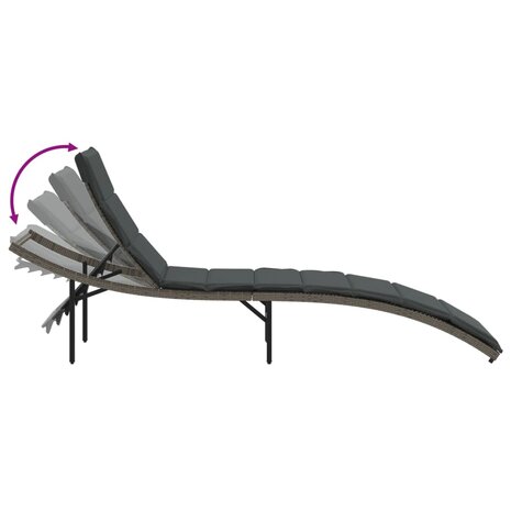 Ligbed met kussen 55x199x50 cm poly rattan grijs 7