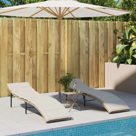 Ligbed met kussen 55x199x50 cm poly rattan beige 3