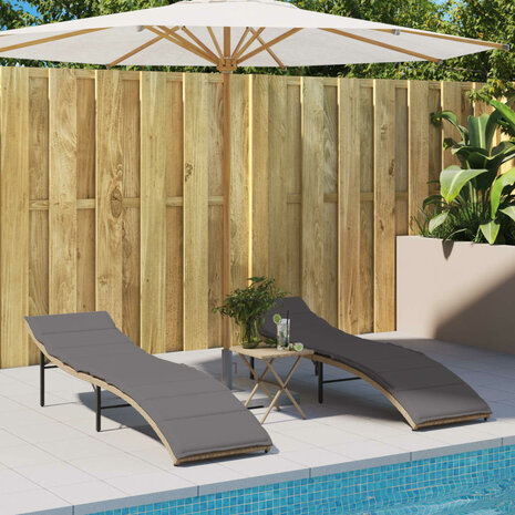Ligbed met kussen 55x199x50 cm poly rattan beige 3
