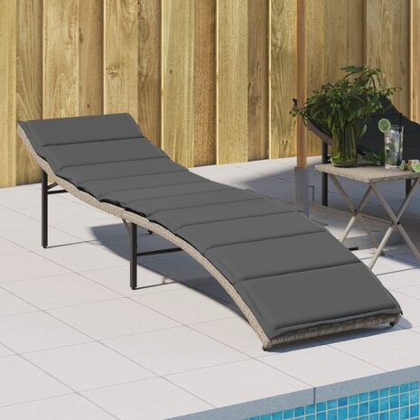 Ligbed met kussen 55x199x50 cm poly rattan lichtgrijs 1