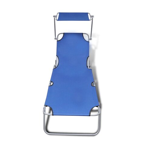 Ligbed inklapbaar met luifel staal en stof blauw 3