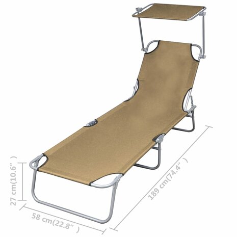 Ligbed met luifel inklapbaar staal taupe 7