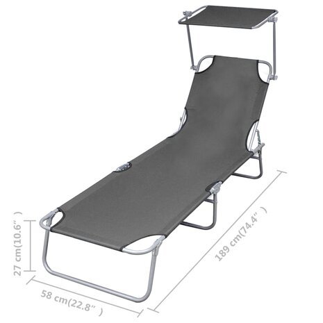 Ligbed inklapbaar met verstelbare rugleuning grijs 6
