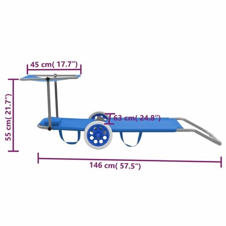 Ligbed met luifel en wieltjes inklapbaar staal blauw 9