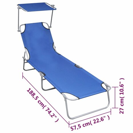 Ligbed inklapbaar met luifel aluminium blauw 7