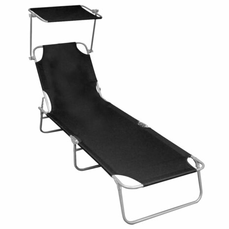 Ligbed inklapbaar met luifel aluminium zwart 1