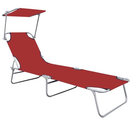 Ligbed inklapbaar met luifel aluminium rood 2