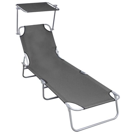 Ligbed inklapbaar met luifel aluminium grijs 1