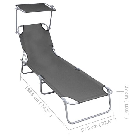 Ligbed inklapbaar met luifel aluminium grijs 7