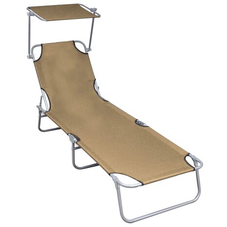 Ligbed inklapbaar met luifel aluminium taupe 1