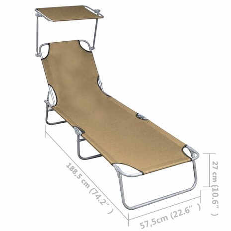 Ligbed inklapbaar met luifel aluminium taupe 7