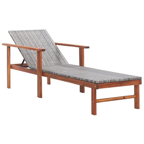 Ligbed poly rattan en massief acaciahout grijs 1