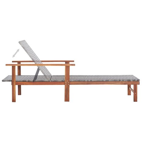 Ligbed poly rattan en massief acaciahout grijs 5