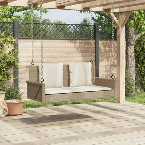 Schommelbank met kussens 119x56x48 cm poly rattan beige 3