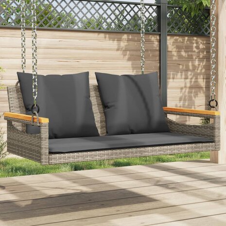 Schommelbank met kussens 109x62x40 cm poly rattan grijs 1