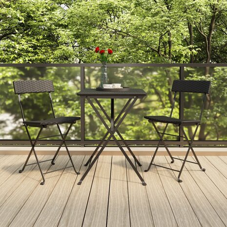 Bistrostoelen inklapbaar 2 st poly rattan en staal zwart 1