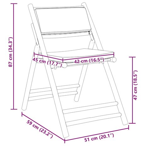 Bistrostoelen 4 st inklapbaar met kussens bamboe crèmewit 9