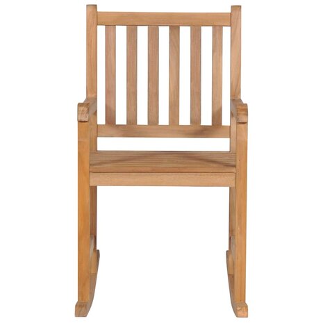 Schommelstoel met beige kussen massief teakhout 3