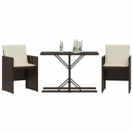 3-delige Bistroset met kussens poly rattan bruin 3