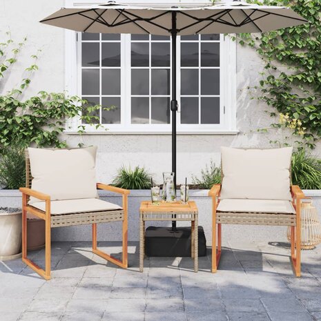 3-delige Bistroset en kussens poly rattan en hout gemengd beige 3