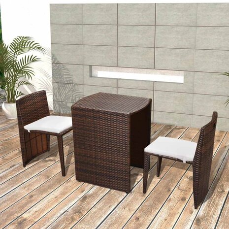 3-delige Bistroset met kussens poly rattan bruin 1