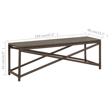 Tuinbank 120 cm poly rattan bruin 6