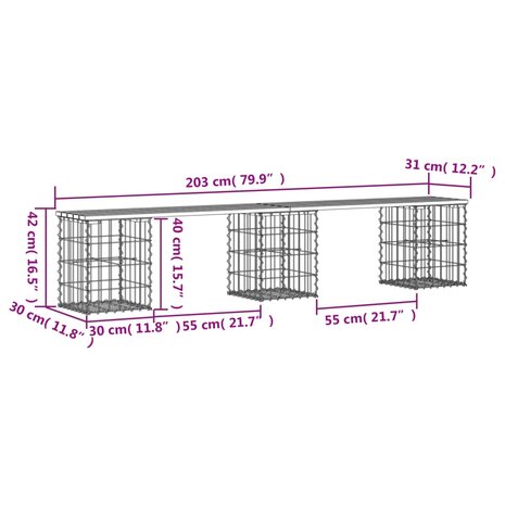 Tuinbank Schanskorfontwerp 203x31x42 cm massief grenenhout 8