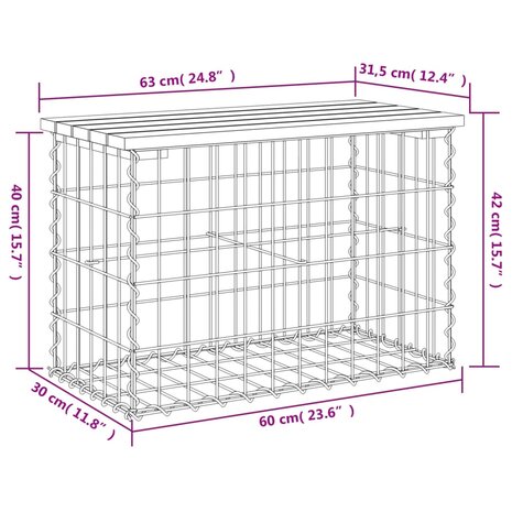 Tuinbank schanskorfontwerp 63x31,5x42 cm geïmpregneerd hout 8
