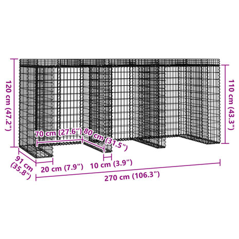 Schanskorf voor vuilnisbak 270x91x120 cm gegalvaniseerd ijzer 5