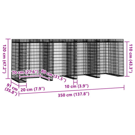Schanskorf voor vuilnisbak 350x91x120 cm gegalvaniseerd ijzer 5