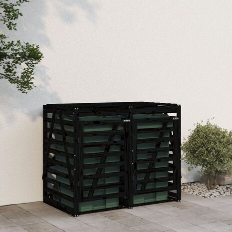 Containerberging dubbel massief grenenhout zwart 3