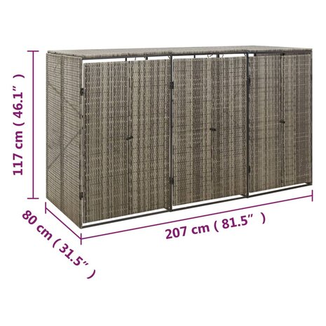 Containerberging driedubbel 207x80x117 cm poly rattan grijs 7