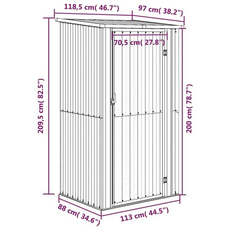 Tuinschuur 118,5x97x209,5 cm gegalvaniseerd staal grijs 8