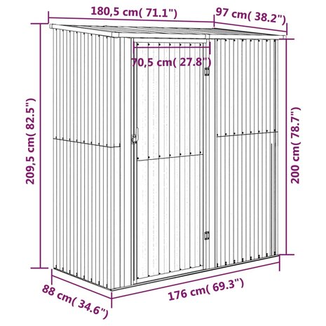 Tuinschuur 180,5x97x209,5 cm gegalvaniseerd staal grijs 8