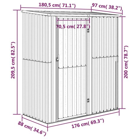 Tuinschuur 180,5x97x209,5 cm gegalvaniseerd staal bruin 7