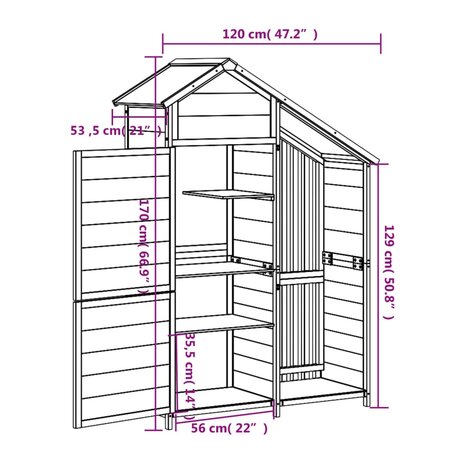Tuinschuur 120x53,5x170 cm massief grenenhout bruin 8