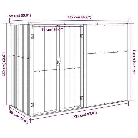 Tuinschuur 225x89x161 cm gegalvaniseerd staal groen 7